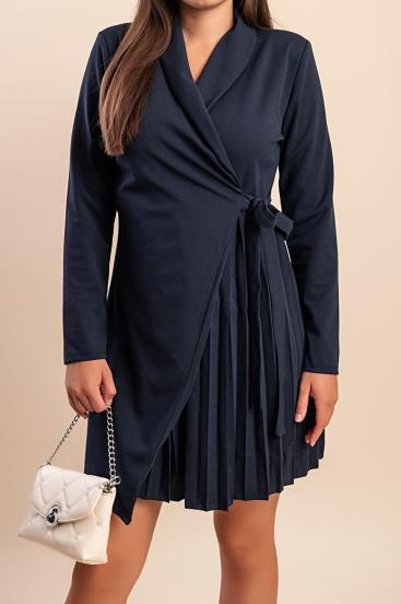 Elegantes Langarm-Minikleid mit geschlitztem Ausschnitt und Faltenrock DENVER, Marineblau