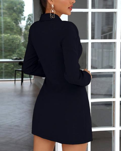 Elegantes Langarm-Minikleid mit geschlitztem Ausschnitt und Faltenrock DENVER, Marineblau