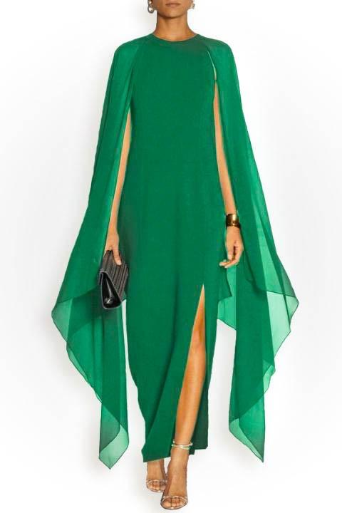 Elegantes langes Kleid mit Engelsflügel-Ärmeln ILEANA, grün