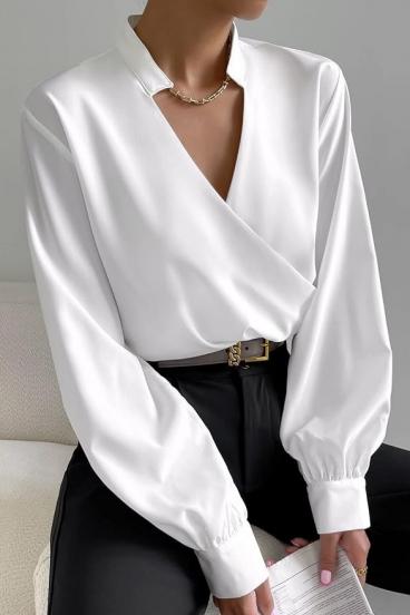 Elegante Bluse mit Crossover-V-Ausschnitt und Rüschenkragen  Belucca, weiß
