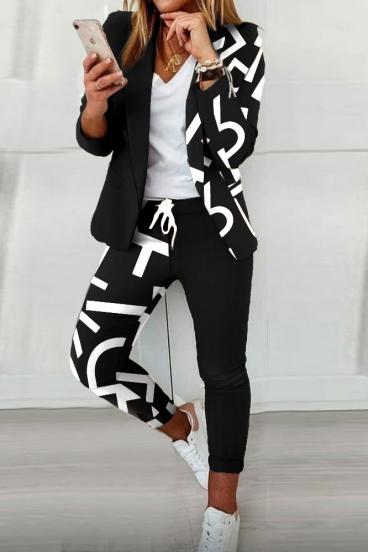 Hosen-Set mit elegantem Blazer mit Buchstaben-Print  Estrena, weiß