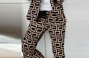 Hosen-Set mit elegantem Blazer mit geometrischem Print  Nunzia, schwarz-beige