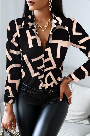 Elegante Bluse aus Satinimitat mit Buchstabendruck  Medellina, schwarz
