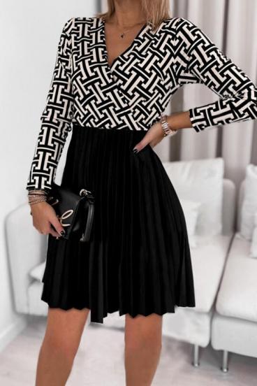 Elegantes Minikleid mit Faltenrock und geometrischem Print  Leonessa, schwarz