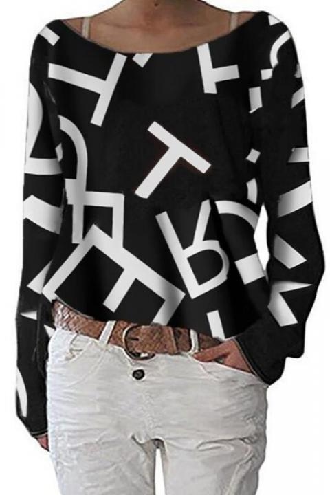 Elegante Bluse mit langen Ärmeln und Buchstabenprint  Osmana, schwarz
