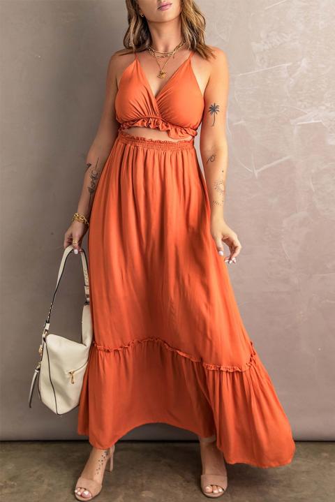 Elegantes transparentes Kleid mit Rüschen  Gaucha, orange