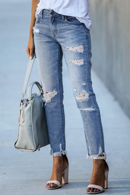 Jeans mit Schlitzen mit floralem Muster und geripptem Saum  Alexandria, weiß