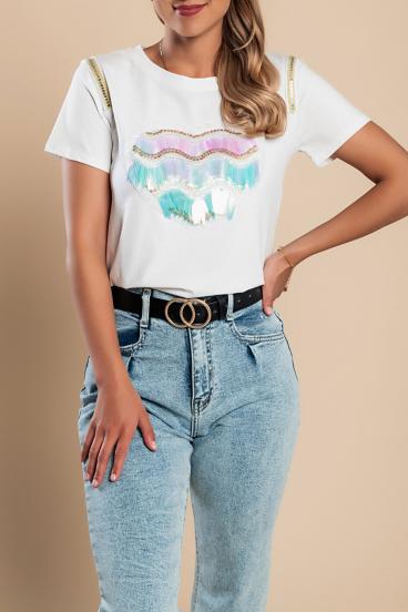 T-Shirt mit kurzen Ärmeln und dekorativen Details  Michoacan, weiß
