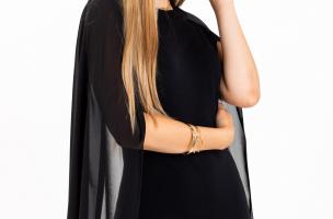 Elegantes langes Kleid mit Engelsflügel-Ärmeln ILEANA, schwarz