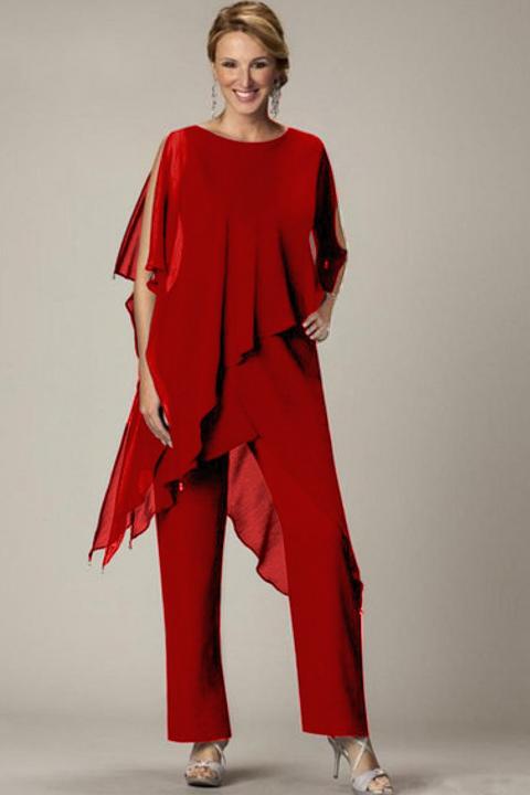 Set aus eleganter transparenter Tunika und langer Hose Claudette, rot