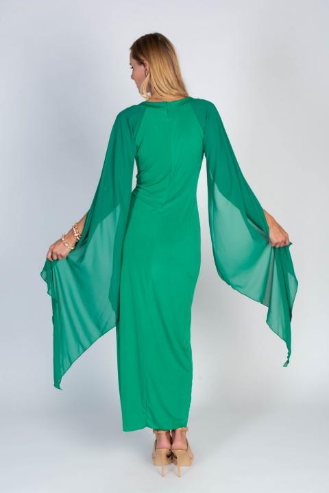 Elegantes langes Kleid mit Engelsflügel-Ärmeln ILEANA, grün