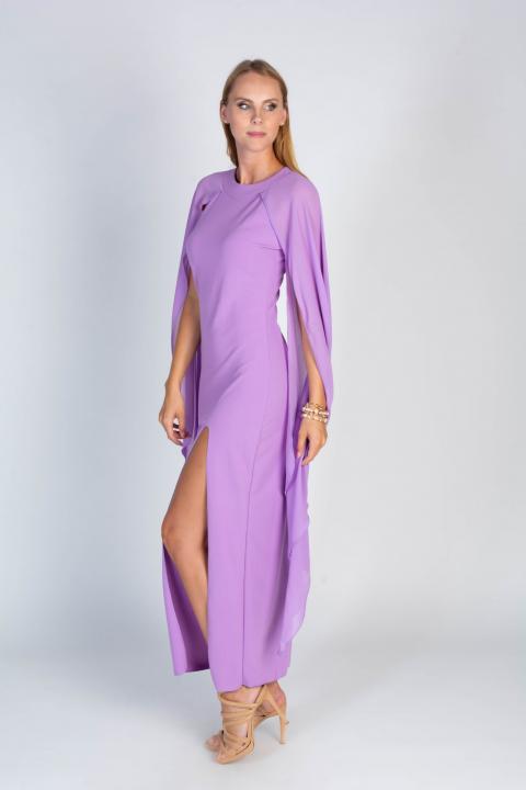 Elegantes langes Kleid mit Engelsflügel-Ärmeln ILEANA, lila