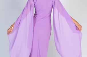 Elegantes langes Kleid mit Engelsflügel-Ärmeln ILEANA, lila