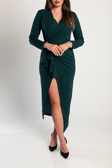 Elegantes Midikleid mit Rüschen und 3/4-Ärmeln Brynlee, Dunkelgrün