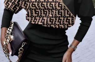 Elegantes Langarm-Minikleid mit geometrischem Muster  NYCA, schwarz und beige