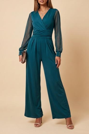 Eleganter Jumpsuit mit "V"-Ausschnitt Georgina, petrol