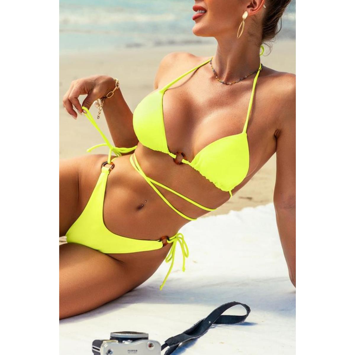 Bikini-Badeanzug Mit Dekorativen Ringen, Gelb