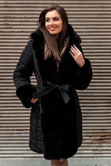 Wattierte Jacke mit Kunstfell, schwarz
