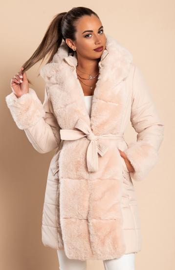 Wattierte Jacke mit Kunstfell, beige