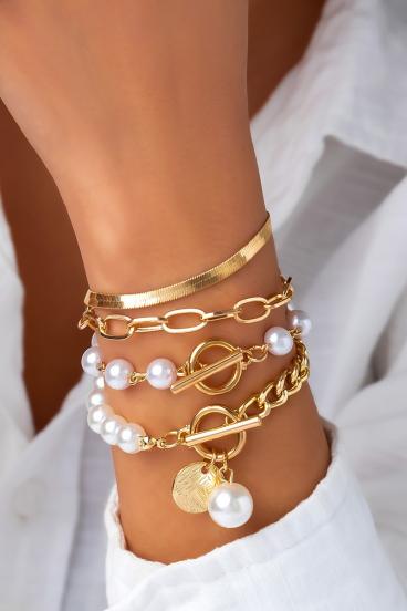 Set aus vier Armbändern mit dekorativen Perlen, goldfarben