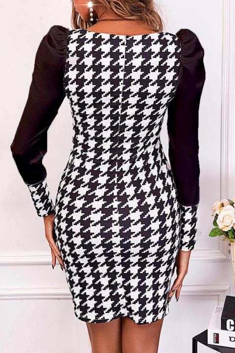 Tailliertes Minikleid mit gerafftem Stoff an den Schultern und Nugget-Print  Herrera, schwarz und weiß