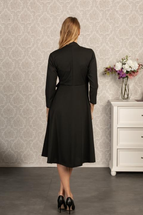 Elegantes Kleid mit Klappkragen und 3/4 Ärmeln  Imogena, schwarz