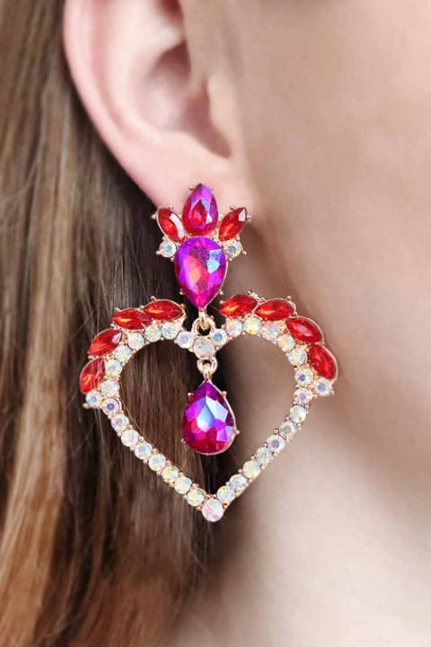 Elegante herzförmige Ohrringe, ART365, rote Farbe