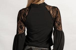 Elegante Bluse mit langen Spitzenärmeln  AINSLEY, schwarz