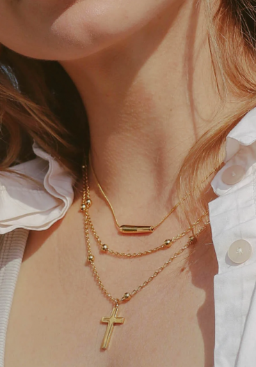 Halskette mit Kreuzanhänger, ART2126, Goldfarbe