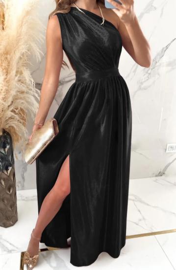 Elegantes langes Kleid aus Samtimitat, schwarz