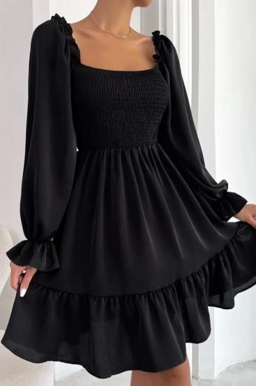 Kurzes Kleid mit Rüschen, schwarz