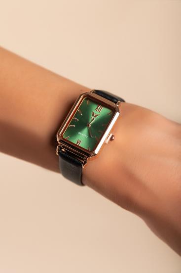 Elegante Uhr mit Kunstlederarmbändern, schwarz.