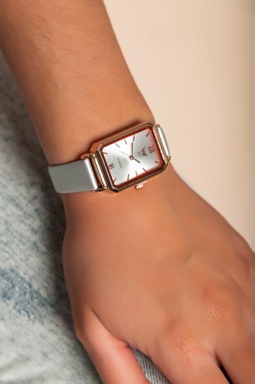 Elegante Uhr mit Kunstlederarmband, hellgrau