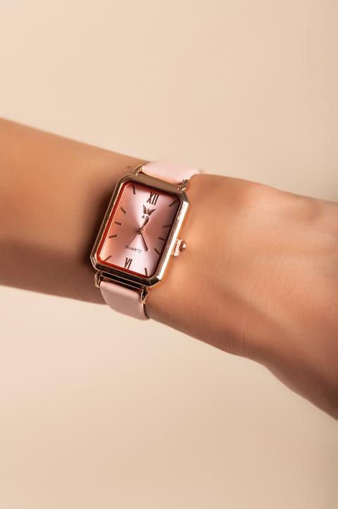 Elegante Uhr mit Kunstlederarmband, hellrosa