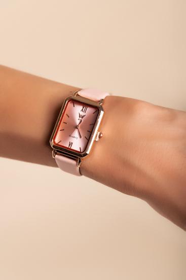 Elegante Uhr mit Kunstlederarmband, hellrosa