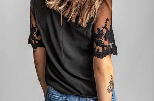 Damen T-Shirt mit transparenten Ärmeln  Jurana, schwarz