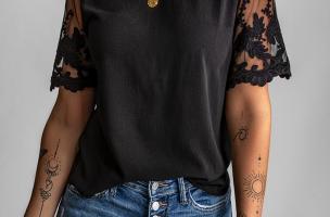 Damen T-Shirt mit transparenten Ärmeln  Jurana, schwarz