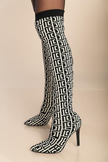 Elegante Stiefel mit geometrischem Aufdruck, schwarz
