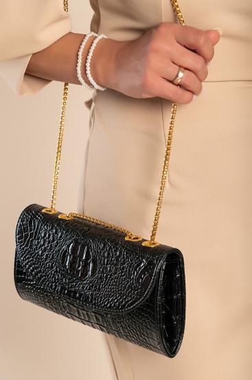 Kleine Tasche mit Krokodilleder-Print, schwarz