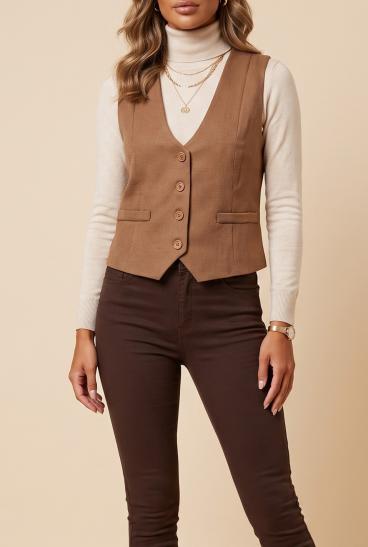 Elegante Weste mit Knöpfen, braun