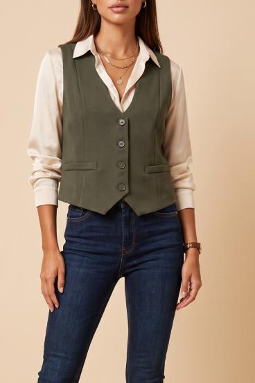 Elegante Button-Down-Weste, Khaki