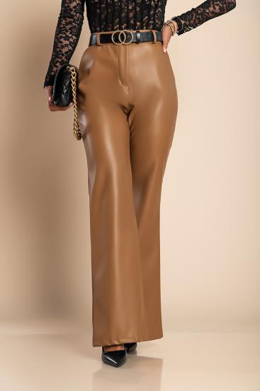 Elegante lange Hose aus Lederimitat, Kamel