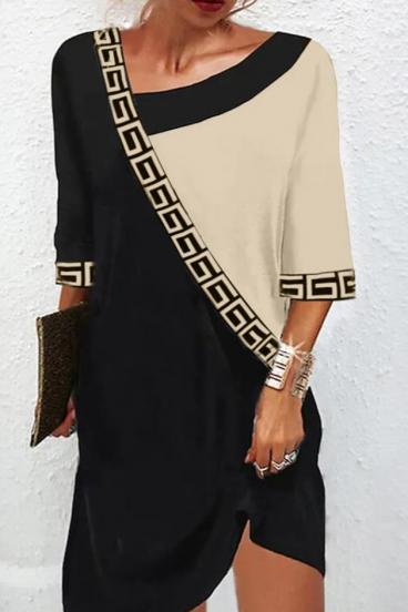 Elegantes Kleid mit geometrischem Print, schwarzbeige