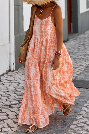 Langes Kleid mit Aufdruck, orange