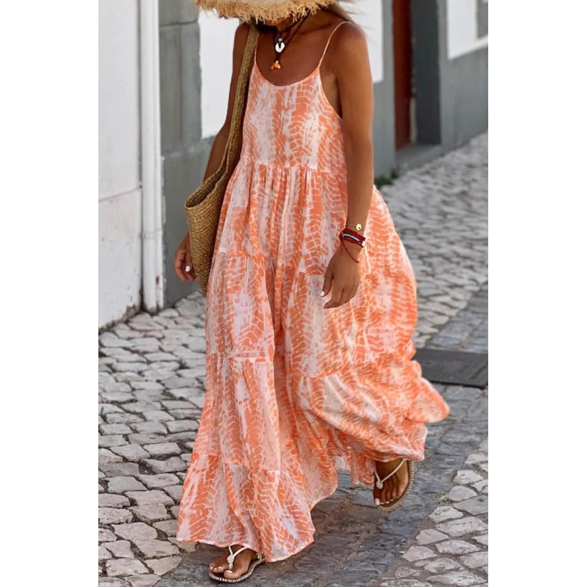 Langes Kleid Mit Aufdruck, Orange