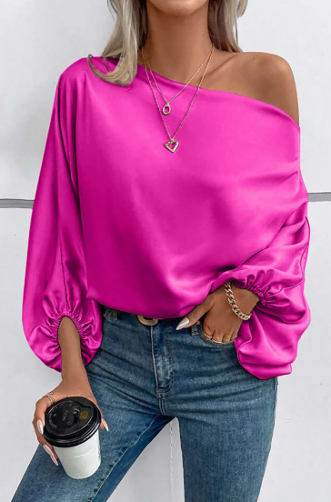 Elegante Bluse mit asymmetrischem Ausschnitt, rosa