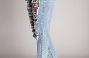 Gerippte Straight-Jeans  Volenta, hellblau