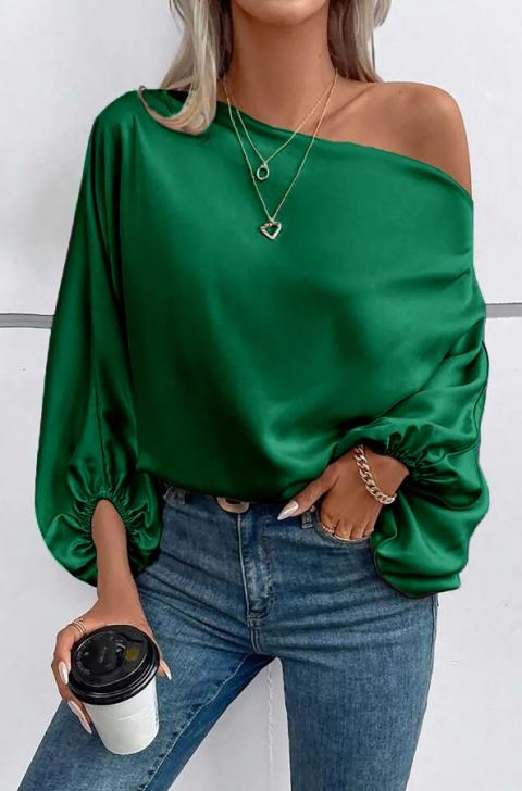 Elegante Bluse mit asymmetrischem Ausschnitt, grün