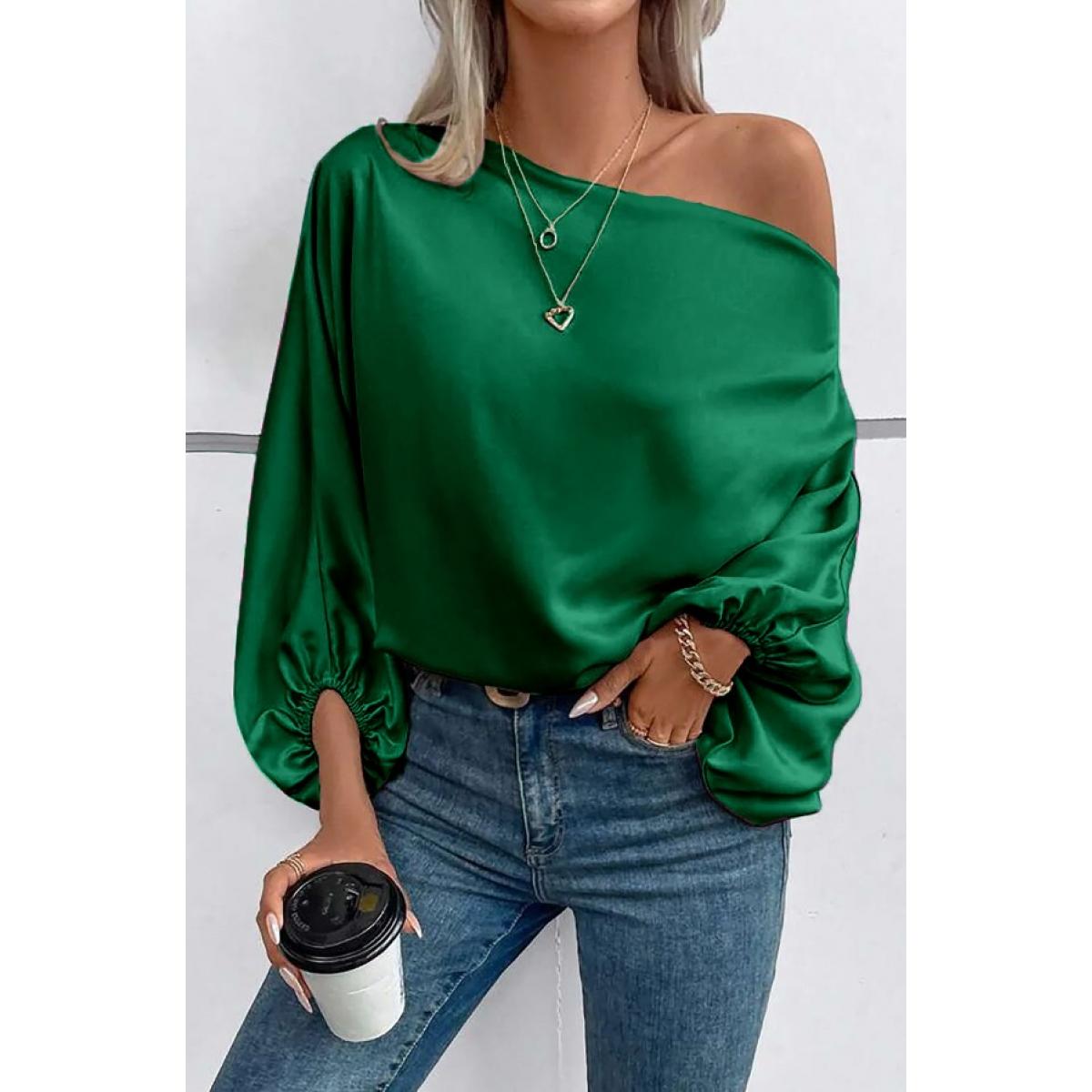 Elegante Bluse Mit Asymmetrischem Ausschnitt, Grün