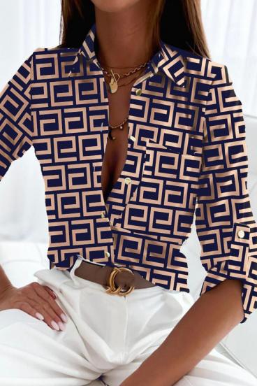 Elegante Bluse mit geometrischem Print Lavlenta, beige-blau